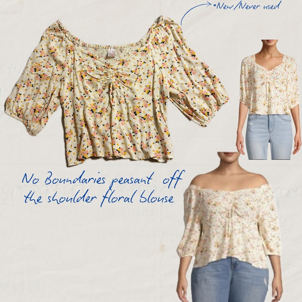 No Boundaries Floral Off-the-Shoulder Peasant Top - Cream